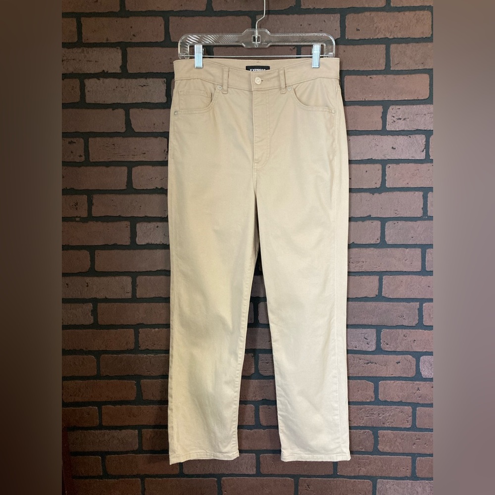 Express Super High Rise Straight Khaki Pant